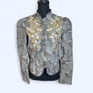 Vintage military style distressed camo jacket 100% cotton Size Large